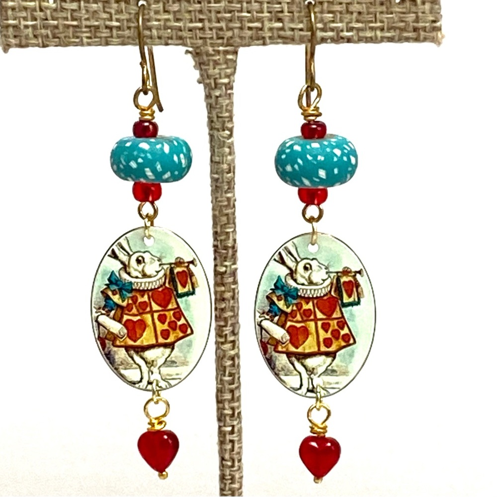 Alice In Wonderland White Rabbit Earrings - Picture 5 of 5
